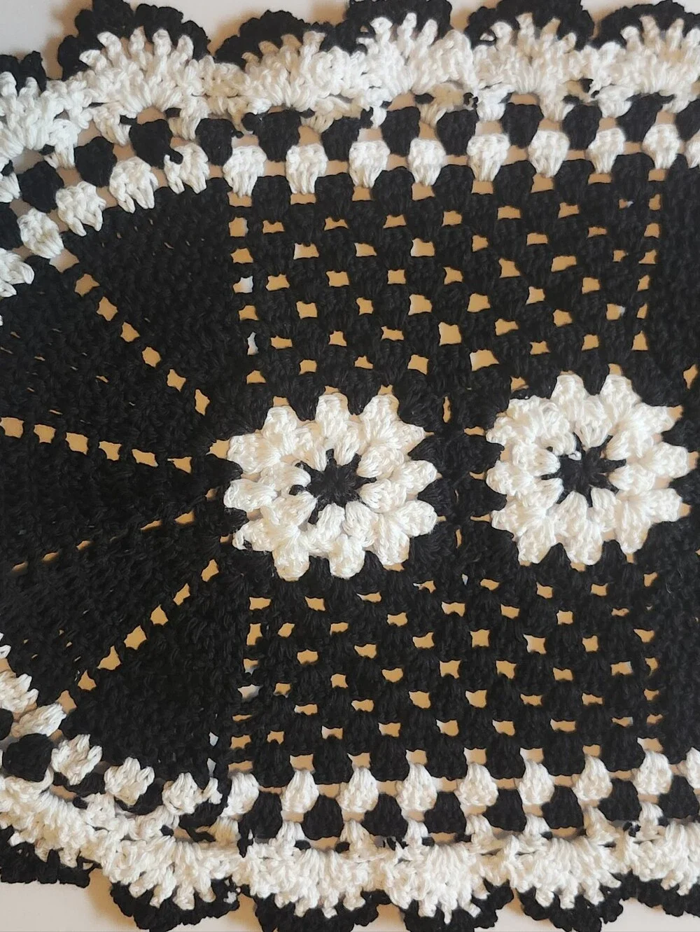 Handmade Crocheted Oval Doily - Black & White